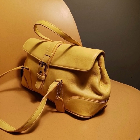 Coach Handbags - SOLD Coach Yellow Leather Buckle Flap Satchel Shoulder Bag Y2K Vintag
